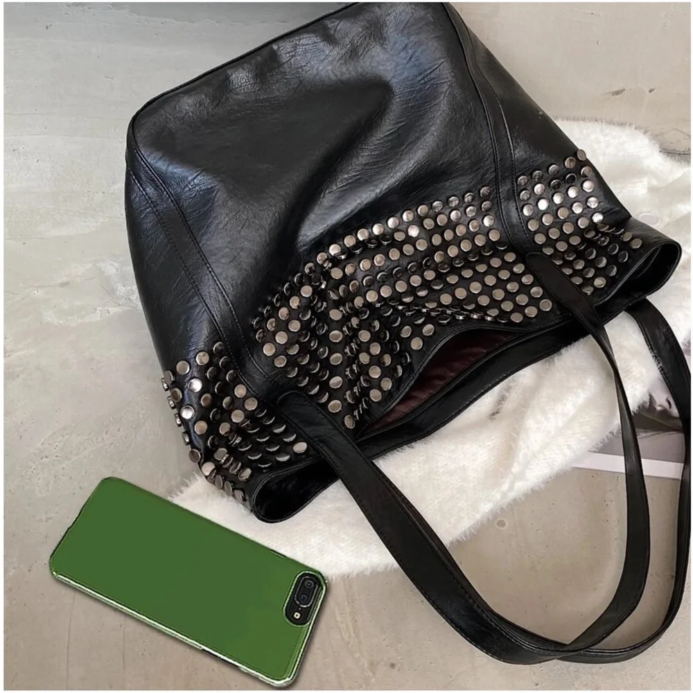 Luxe Vegan Leather Studded Tote Bag